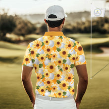 Load image into Gallery viewer, Personalized Sunflower Mens Golf Polo Shirt Custom Name Floral Golf Polo For Men 