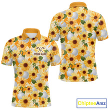 Load image into Gallery viewer, Personalized Sunflower Mens Golf Polo Shirt Custom Name Floral Golf Polo For Men 