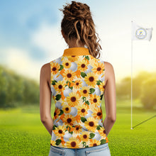 Load image into Gallery viewer, Personalized Sunflower Womens Sleeveless Golf Polo Shirt Custom Name Floral Golf Polo For Women 