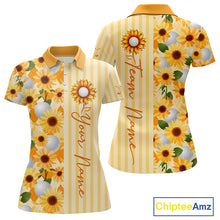 Load image into Gallery viewer, Personalized Sunflower Womens Golf Polo Shirt Custom Name Golf Ball Floral Polo Shirt 