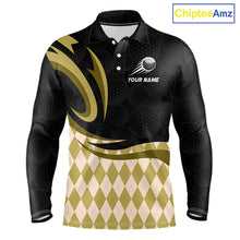 Load image into Gallery viewer, Personalized Mens Golf Polo Shirt Custom Name, Black Yellow Argyle Golf Team Polo 