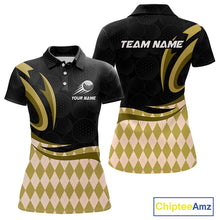 Load image into Gallery viewer, Personalized Womens Golf Polo Shirt Custom Name, Black Yellow Argyle Golf Team Polo 