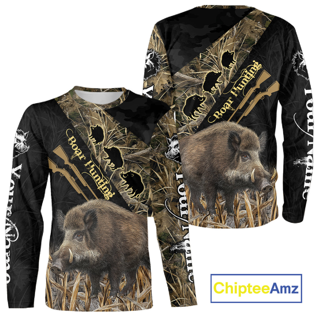 Best Wild Boar Hunting Black Camo 3D Shirt For Hunting Season Hunting Clothes For Hunters NHT121