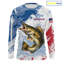 Load image into Gallery viewer, Custom Patriotic American Flag Walleye Fishing Shirts Long Sleeve, Fishing Tournament Jerseys NHT549