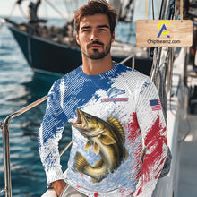 Load image into Gallery viewer, Custom Patriotic American Flag Walleye Fishing Shirts Long Sleeve, Fishing Tournament Jerseys NHT549