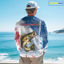 Load image into Gallery viewer, Custom Patriotic American Flag Walleye Fishing Shirts Long Sleeve, Fishing Tournament Jerseys NHT549