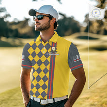Load image into Gallery viewer, Personalized Mens Golf Polo Shirt Beer And Golf Ball Graphic Custom Team Name Golf Jersey|Yellow 