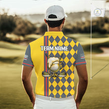 Load image into Gallery viewer, Personalized Mens Golf Polo Shirt Beer And Golf Ball Graphic Custom Team Name Golf Jersey|Yellow 