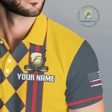 Load image into Gallery viewer, Personalized Mens Golf Polo Shirt Beer And Golf Ball Graphic Custom Team Name Golf Jersey|Yellow NHT1090