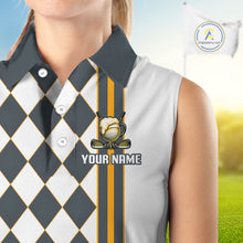 Load image into Gallery viewer, Personalized Womens Sleeveless Golf Polo Shirt Beer And Golf Ball Graphic Custom Team Name Golf Jersey|White 