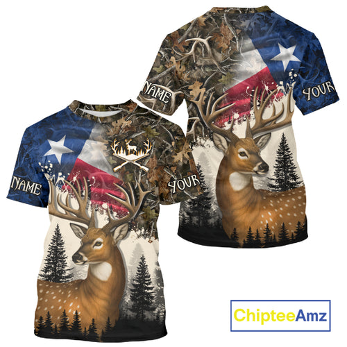 Best Custom Deer Hunting Shirt 3D Camo with Texas Flag & Big Buck Personalized Hunting Gifts NHT34