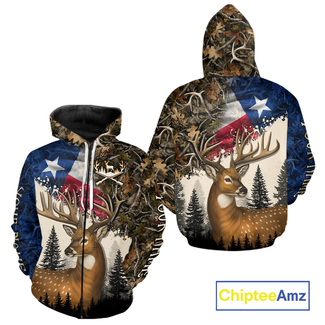 Best Custom Deer Hunting Shirt 3D Camo with Texas Flag & Big Buck Personalized Hunting Gifts NHT34