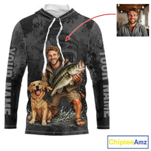 Load image into Gallery viewer, Custom Father's Day Bass Hooded Fishing Shirt With Face, Personalized Custom Photo Funny Fishing Shirt|Gray NHT917