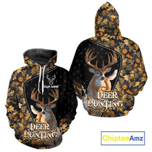 Load image into Gallery viewer, Whitetail Deer Hunting Clothes Custom Name Beautiful Autumn Leaves Camo Hunting Gifts NHT42