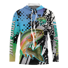 Load image into Gallery viewer, Rainbow Trout Custom Long Sleeve Hooded Performance Fishing Shirts For Men, Trout Fishing Jersey NHT480