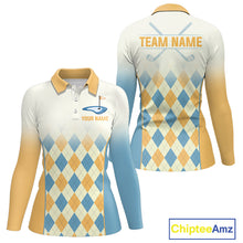Load image into Gallery viewer, Argyle Pattern Golf Polo Shirts For Womens Custom Name, Golf Pattern Yellow Blue Shirt Gifts NHT933