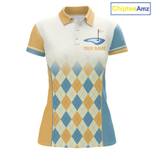 Load image into Gallery viewer, Argyle Pattern Golf Polo Shirts For Womens Custom Name, Golf Pattern Yellow Blue Shirt Gifts NHT933