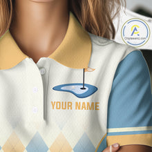 Load image into Gallery viewer, Argyle Pattern Golf Polo Shirts For Womens Custom Name, Golf Pattern Yellow Blue Shirt Gifts NHT933