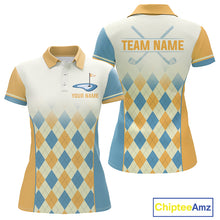 Load image into Gallery viewer, Argyle Pattern Golf Polo Shirts For Womens Custom Name, Golf Pattern Yellow Blue Shirt Gifts NHT933