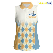 Load image into Gallery viewer, Argyle Pattern Womens Sleeveless Golf Polo Shirts For Womens Custom Name, Golf Pattern Yellow Blue Shirt Gifts NHT933