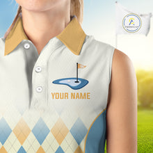 Load image into Gallery viewer, Argyle Pattern Womens Sleeveless Golf Polo Shirts For Womens Custom Name, Golf Pattern Yellow Blue Shirt Gifts NHT933