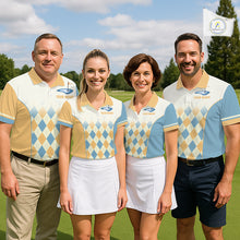 Load image into Gallery viewer, Argyle Pattern Golf Polo Shirts For Womens Custom Name, Golf Pattern Yellow Blue Shirt Gifts NHT933