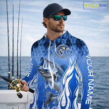 Load image into Gallery viewer, Personalized Team Bass Fishing Shirt - Long Sleeve Hooded Tournament Fishing Apparel|Blue 