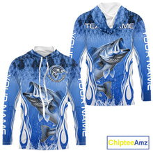 Load image into Gallery viewer, Personalized Team Bass Fishing Shirt - Long Sleeve Hooded Tournament Fishing Apparel|Blue 