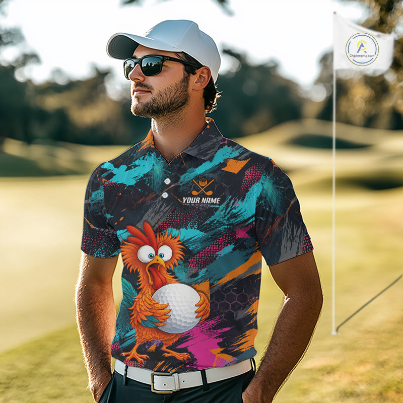 Funny Chicken Golf Polo Shirt Personalized Custom Name Team Golf Shirt Gift For Men NHT1247