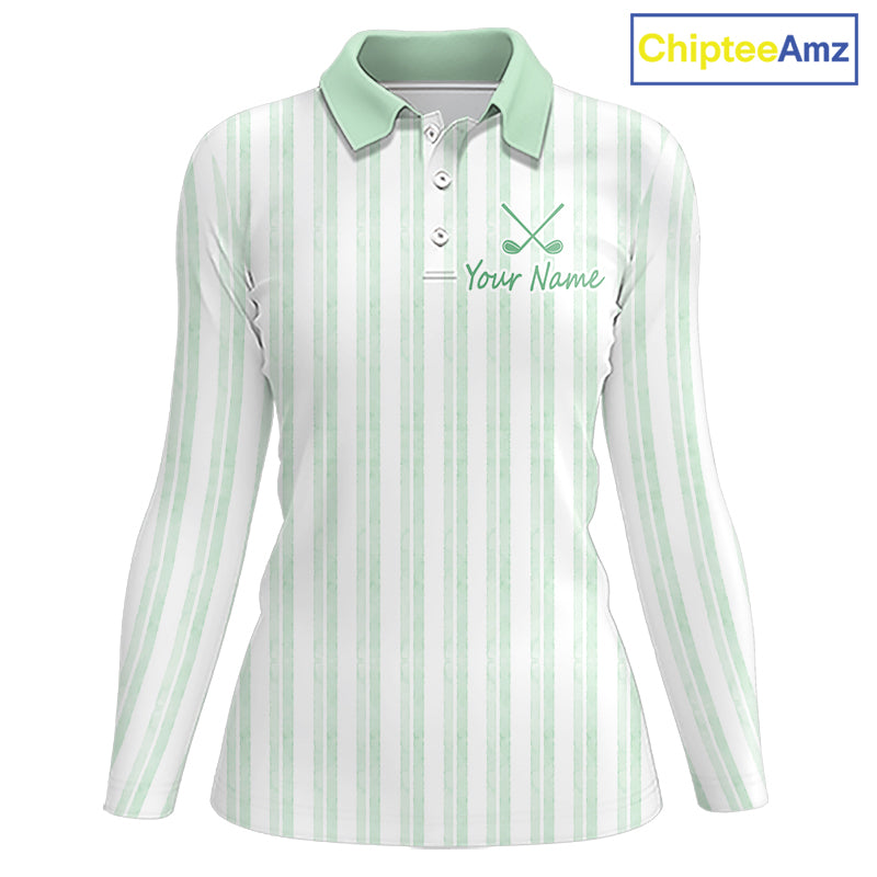 Personalized Golf Polo Shirt Mint Green Striped Custom Team Name Polo For Womens