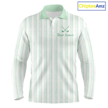 Load image into Gallery viewer, Personalized mint green striped golf polo shirt for men with custom team name