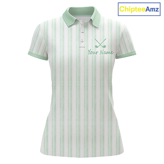 Personalized Golf Polo Shirt Mint Green Striped Custom Team Name Polo For Womens
