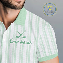 Load image into Gallery viewer, Personalized Golf Polo Shirt Mint Green Striped Custom Team Name Polo For Men NHT939