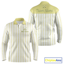 Load image into Gallery viewer, Personalized mint yellow striped golf polo shirt for men with custom team name