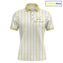 Load image into Gallery viewer, Personalized mint yellow striped golf polo shirt for men with custom team name