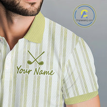 Load image into Gallery viewer, Personalized Golf Polo Shirt Mint Yellow Striped Custom Team Name Polo For Men NHT940