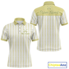 Load image into Gallery viewer, Personalized mint yellow striped golf polo shirt for men with custom team name