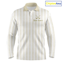 Load image into Gallery viewer, Personalized beige striped golf polo shirt for men with custom team name 