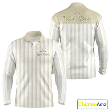 Load image into Gallery viewer, Personalized beige striped golf polo shirt for men with custom team name 