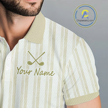 Load image into Gallery viewer, Personalized Golf Polo Shirt Beige Striped Custom Team Name Polo For Men NHT941