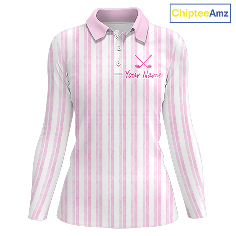 Personalized Golf Polo Shirt Mint Pink Striped Custom Team Name