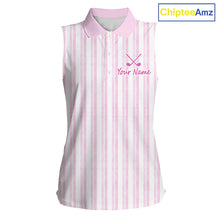 Load image into Gallery viewer, Personalized Womens Sleeveless Golf Polo Shirt Mint Pink Striped Custom Team Name