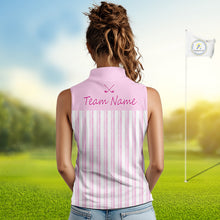 Load image into Gallery viewer, Personalized Womens Sleeveless Golf Polo Shirt Mint Pink Striped Custom Team Name Polo For Womens NHT944