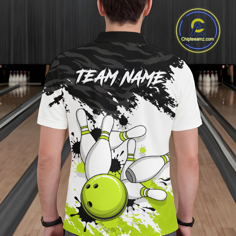 Bowling Shirt Custom Name Black White Lime Green Bowling Ball Personalized Team Jersey For Men NHT1250