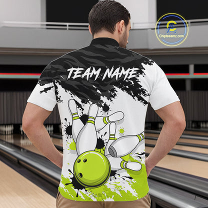 Bowling Shirt Custom Name Black White Lime Green Bowling Ball Personalized Team Jersey For Men NHT1250