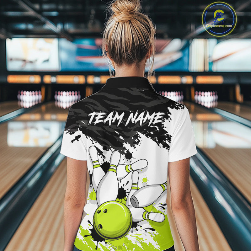 Bowling Shirt Custom Name Black White Lime Green Bowling Ball Personalized Team Jersey For Women NHT1250