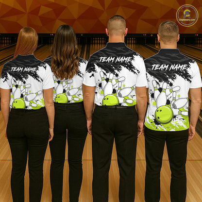 Bowling Shirt Custom Name Black White Lime Green Bowling Ball Personalized Team Jersey For Men NHT1250