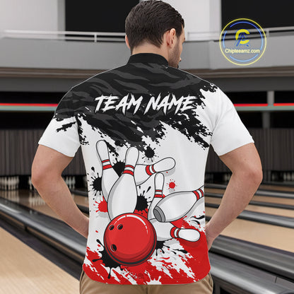 Bowling Shirt Custom Name Red Black White Bowling Ball Personalized Team Jersey Gift For Men NHT1252