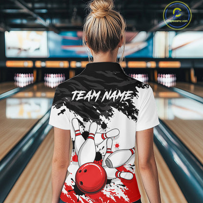 Bowling Shirt Custom Name Red Black White Bowling Ball Personalized Team Jersey Gift For Women NHT1252