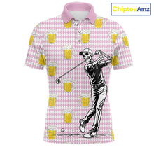 Load image into Gallery viewer, Funny Skull Golf Polo Shirts Beer Pink Argyle Pattern Custom Name Skull Playing Golf Apparel NBT631